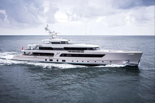 Samaya yacht, a 226 ft Feadship luxury superyacht underway, 69 meters, built in 2017.