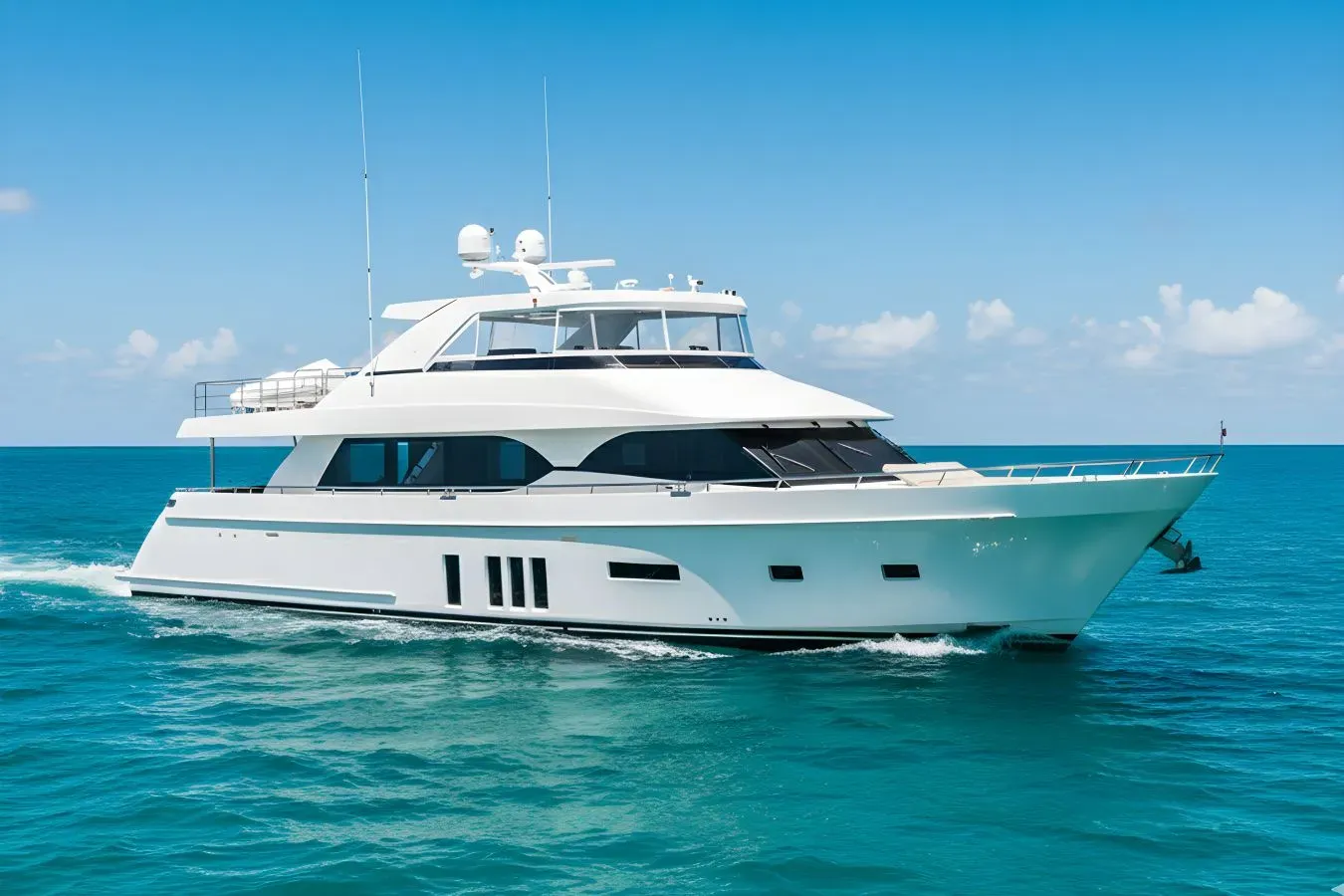 Sanctuary yacht, a 85 ft Ocean Alexander luxury superyacht underway, 26.14 meters, built in 2017.
