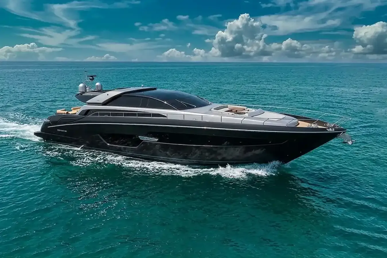 Sans Focus yacht, a 88 ft Riva luxury superyacht underway, 26.84 meters, built in 2019.