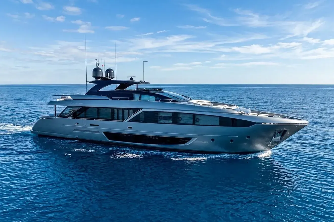 Sarang yacht, a 109 ft Riva luxury superyacht underway, 33.5 meters, built in 2024.