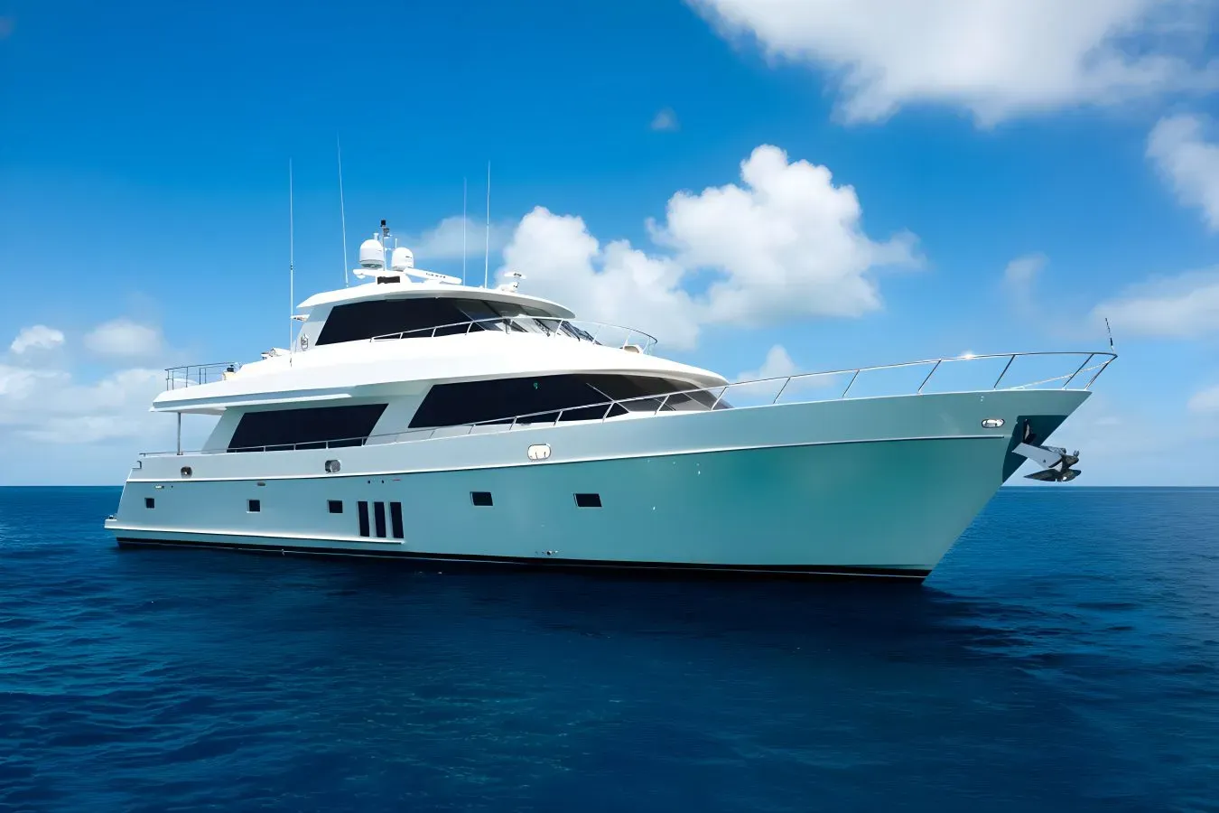 Satisfaction yacht, a 92 ft Ocean Alexander luxury superyacht underway, 28.17 meters, built in 2011.
