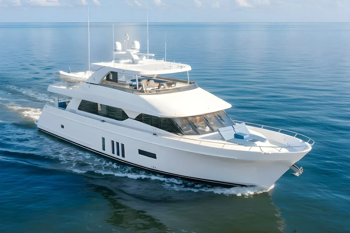 Sea Bull yacht, a 85 ft Ocean Alexander luxury superyacht underway, 26.14 meters, built in 2014.