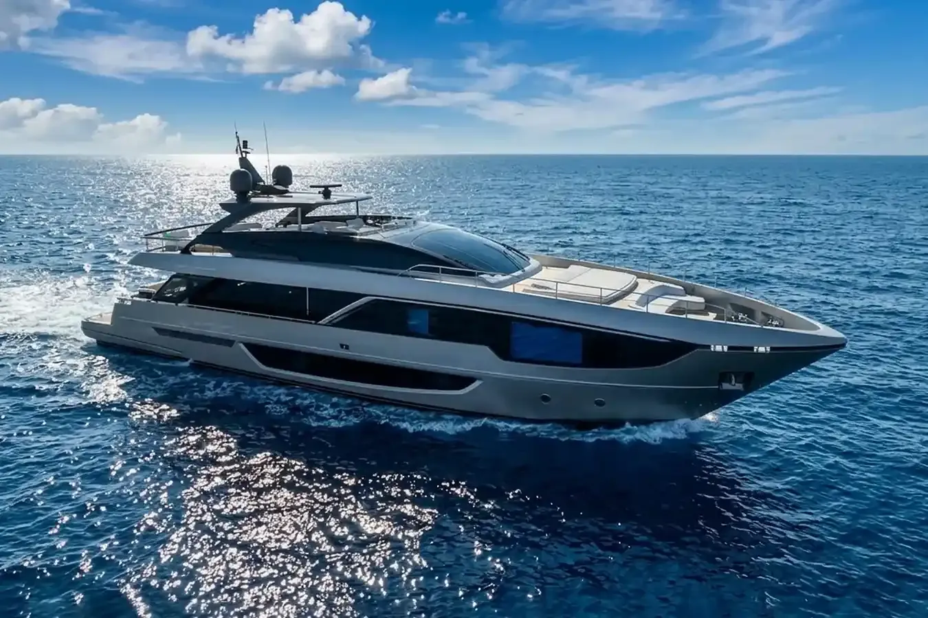 Sea Kumark III yacht, a 98 ft Riva luxury superyacht underway, 29.9 meters, built in 2018.