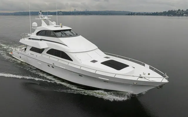 Sea Spur yacht, a 82 ft LeClercq luxury superyacht underway, 24.99 meters, built in 2005.