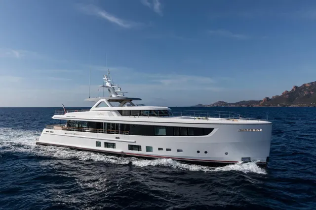 Seaflower yacht, a 118 ft Mulder luxury superyacht underway, 36 meters, built in 2023.