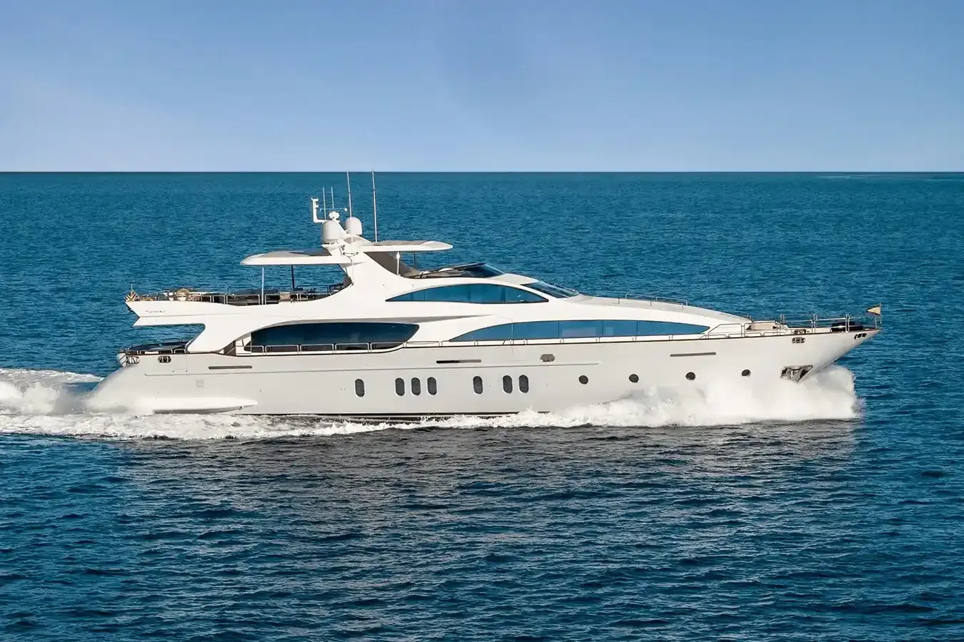 Serendipity yacht, a 116 ft Azimut luxury superyacht underway, 35.5 meters, built in 2008.