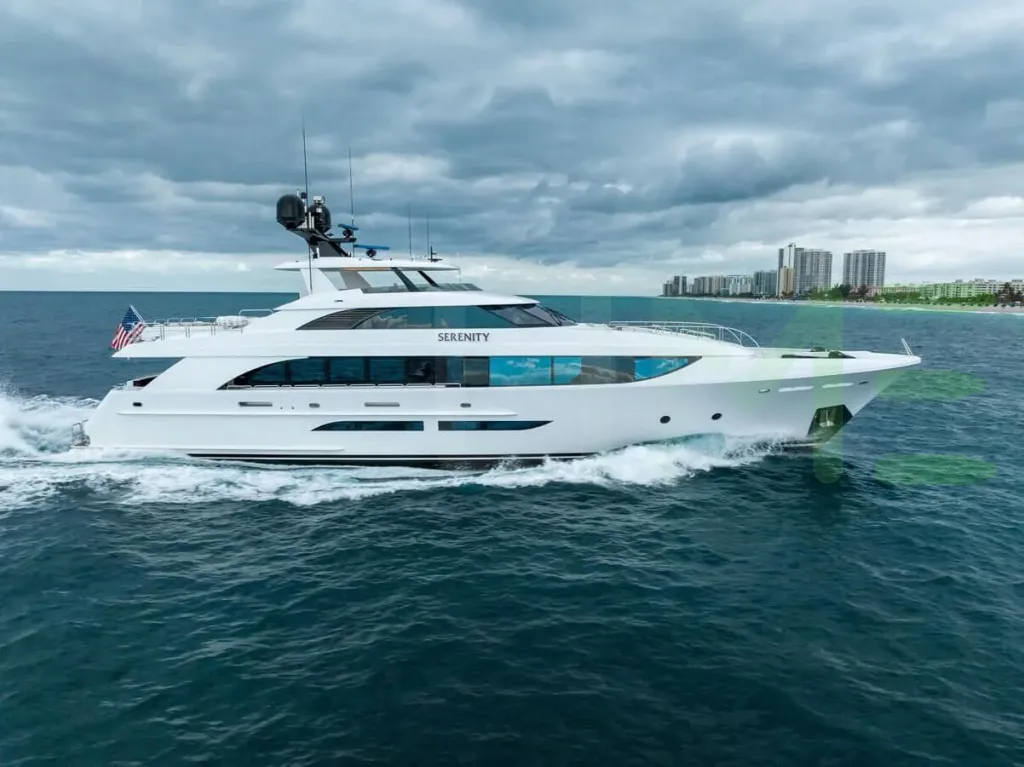 White Serenity yacht for sale and price, showing the details and features of the interior and exterior available for purchase from LIME Yachts and Brokerage located in Fort Lauderdale Florida.