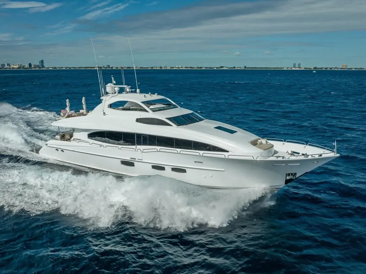 Serenity yacht, a 116 ft Lazzara luxury superyacht underway, 35.36 meters, built in 2008.