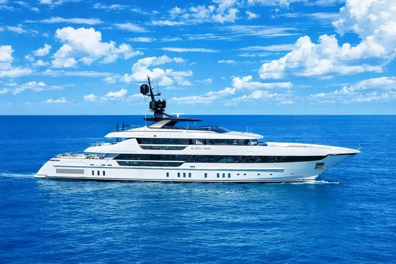 Seven Sins yacht, a 170 ft Sanlorenzo luxury superyacht underway, 52 meters, built in 2017, 2024.