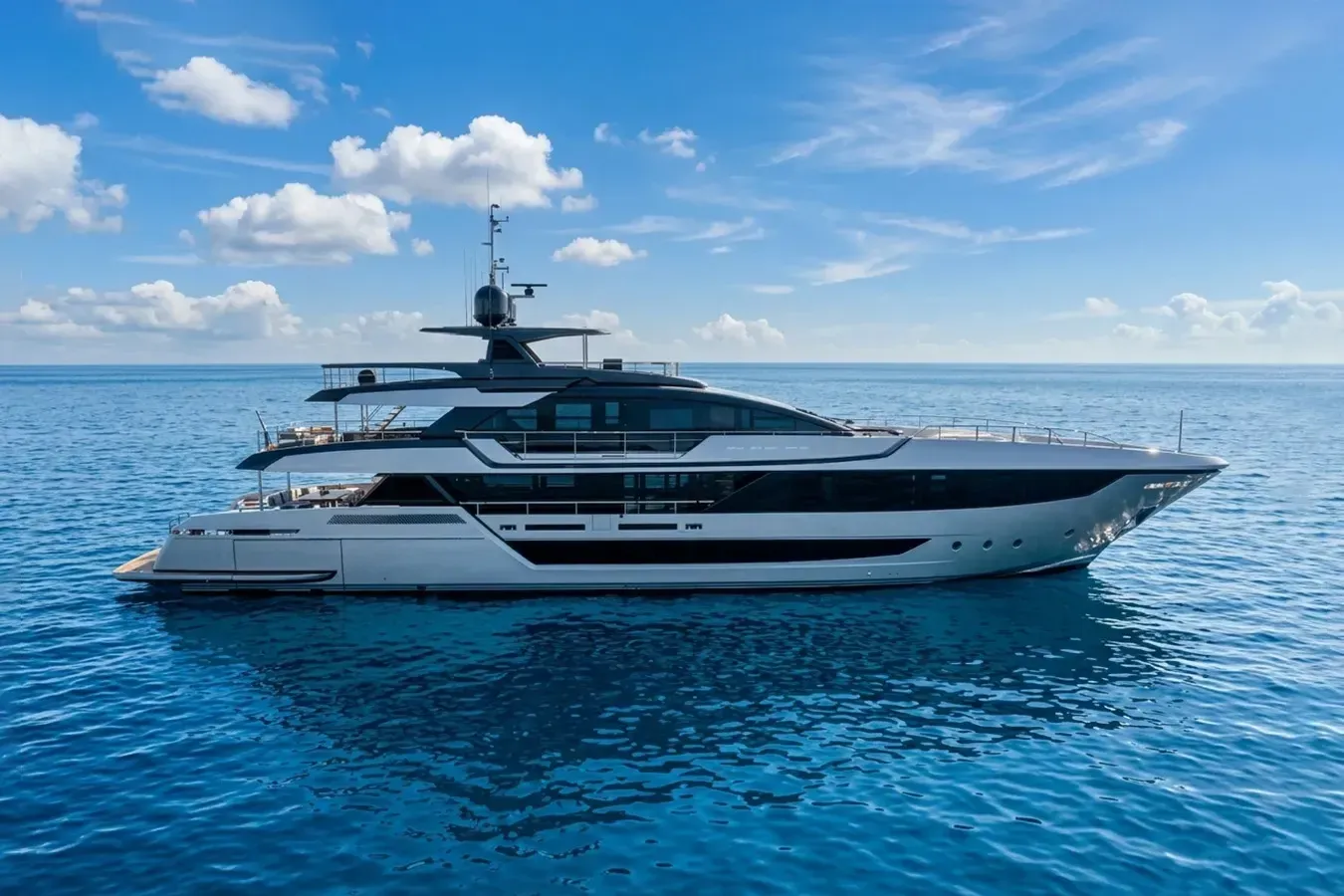 Seven yacht, a 131 ft Riva luxury superyacht underway, 40.08 meters, built in 2023.