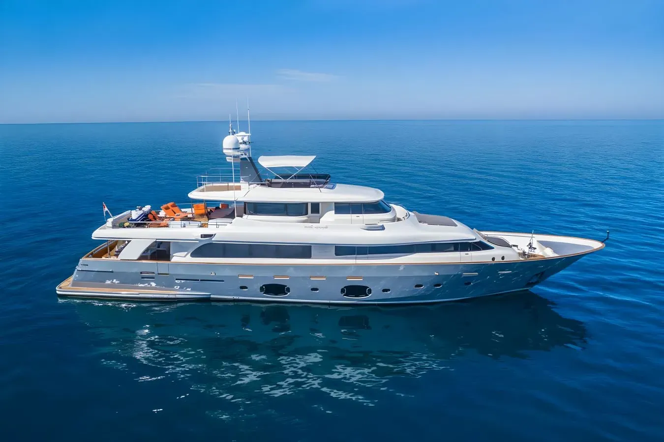 Seventh Sense 107 ft yacht (33m) Custom Line yachts. Photos, video, location, helipad. One of twelve best superyachts.