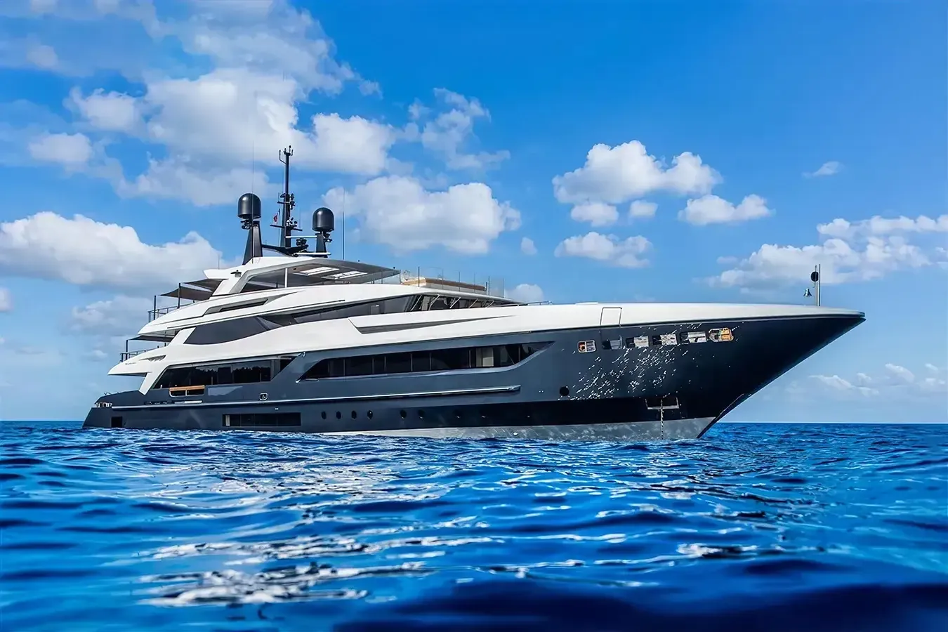 Severin°s yacht, a 180 ft Baglietto luxury superyacht underway, 55 meters, built in 2019.