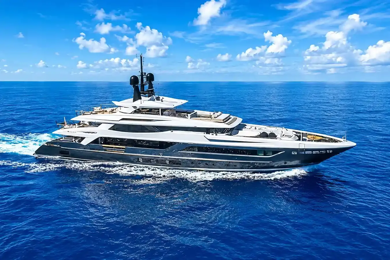 Severin°s yacht, a 180 ft Baglietto luxury superyacht underway, 55 meters, built in 2019.