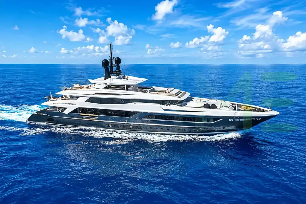 White Severin°s yacht for sale and price, showing the details and features of the interior and exterior available for purchase from LIME Yachts and Brokerage located in Fort Lauderdale Florida.