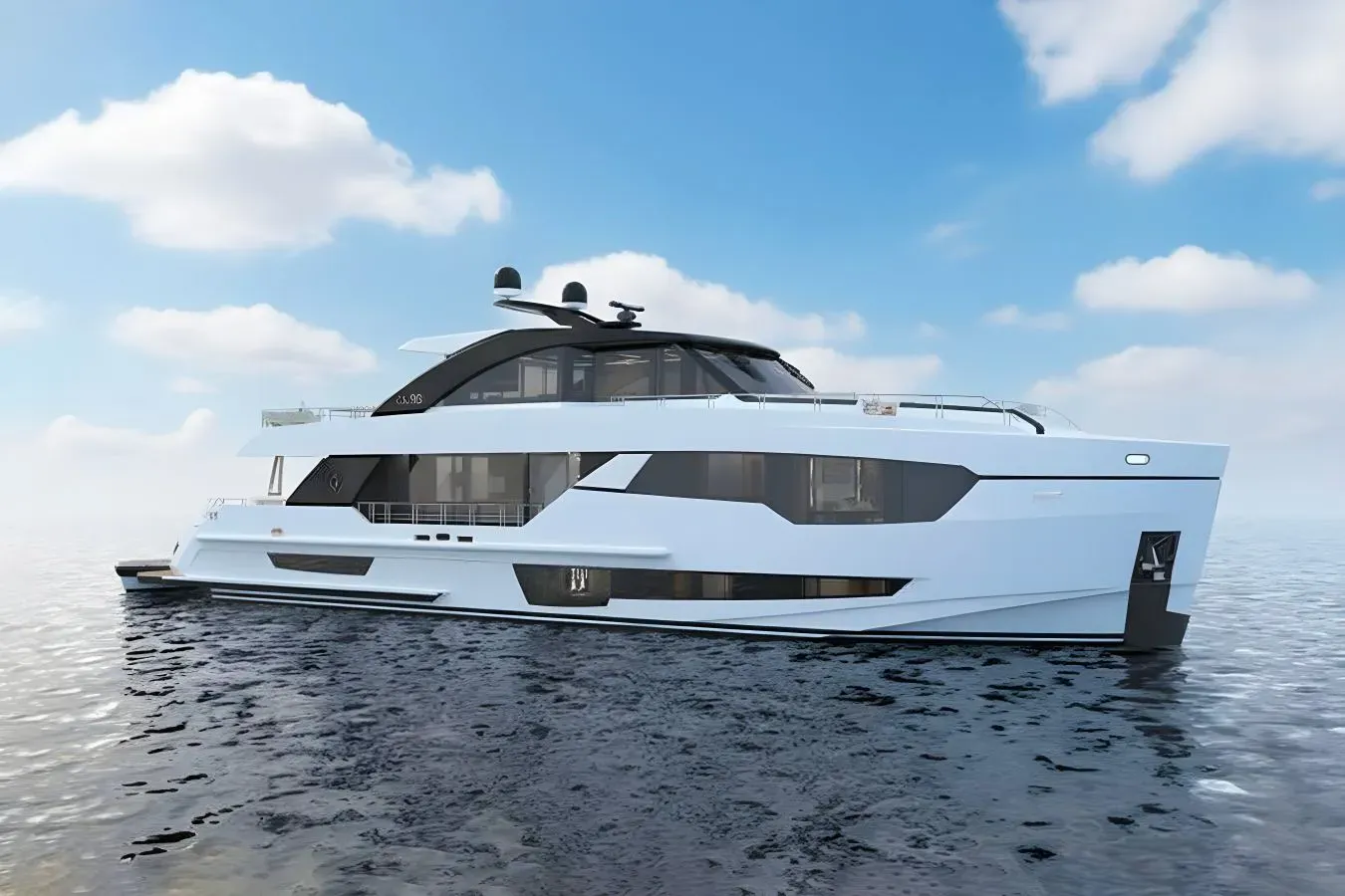 Shenanigator yacht, a 93 ft Ocean Alexander luxury superyacht underway, 28.37 meters, built in 2022.