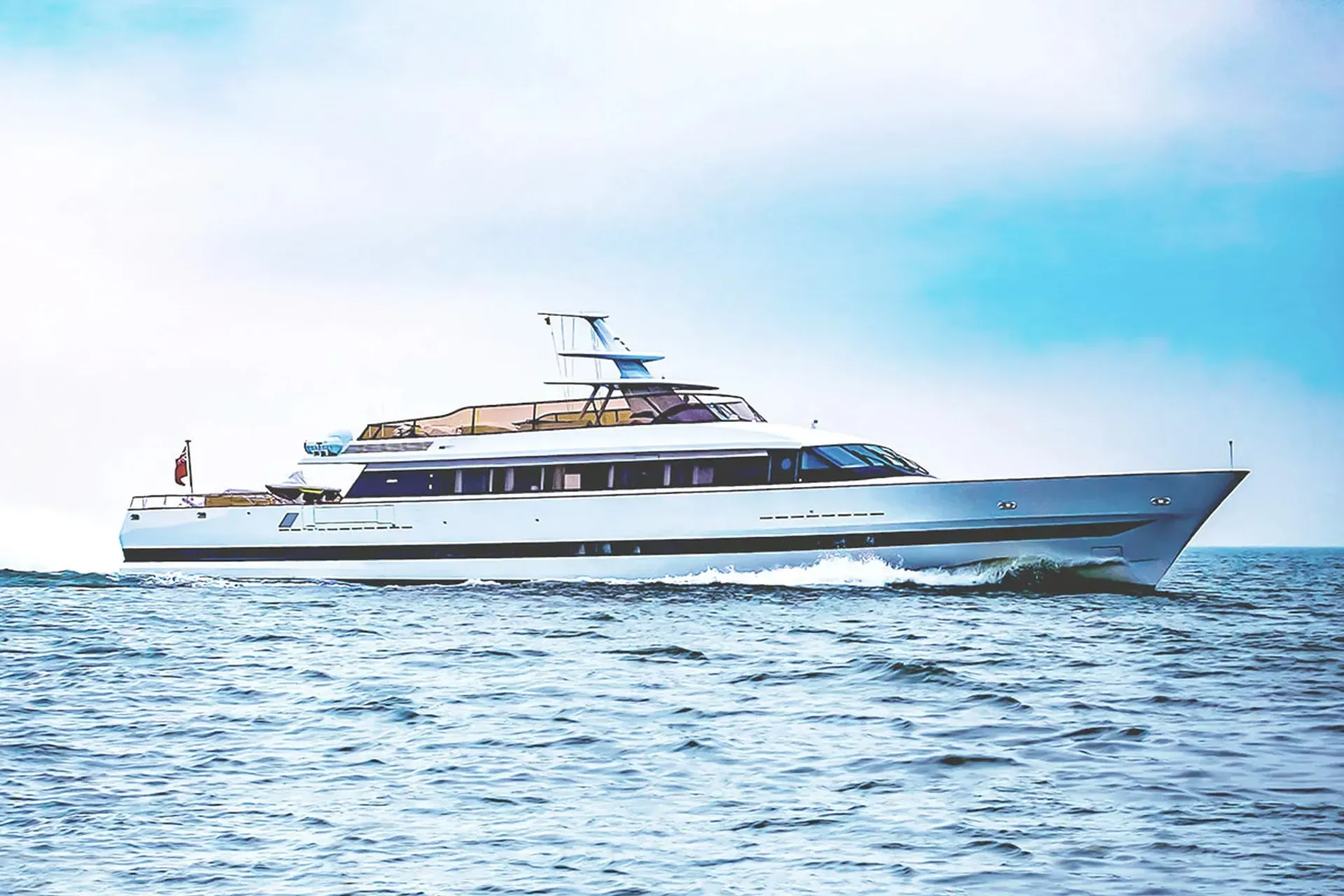 Shergar yacht, a 152 ft Lürssen luxury superyacht underway, 46.6 meters, built in 1983, 2005.