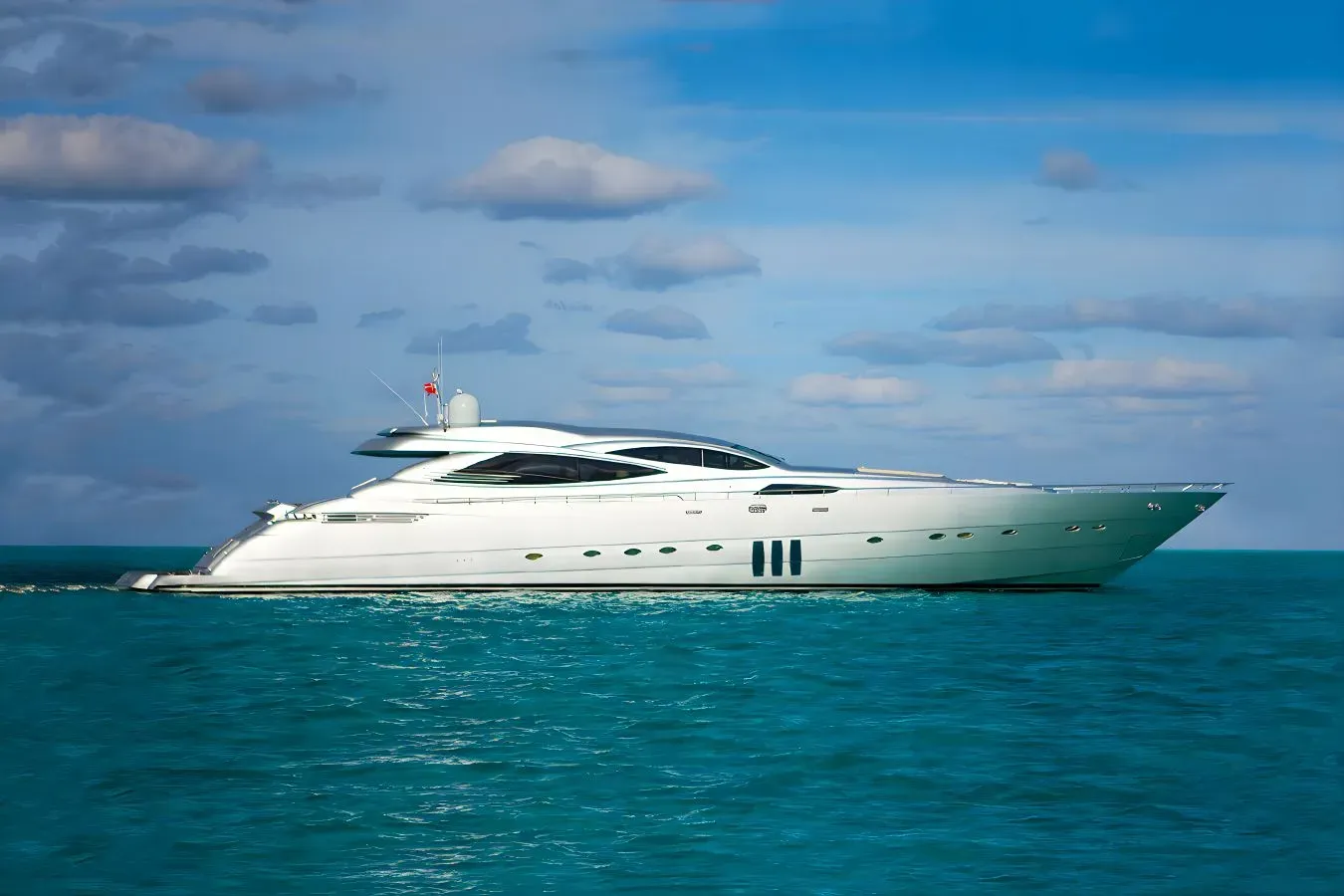 Shooting Star yacht, a 116 ft Pershing luxury superyacht underway, 35.37 meters, built in 2006, 2016.