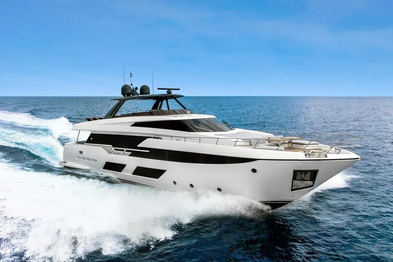 Silhouette yacht, a 92 ft Ferretti luxury superyacht underway, 28.04 meters, built in 2020.