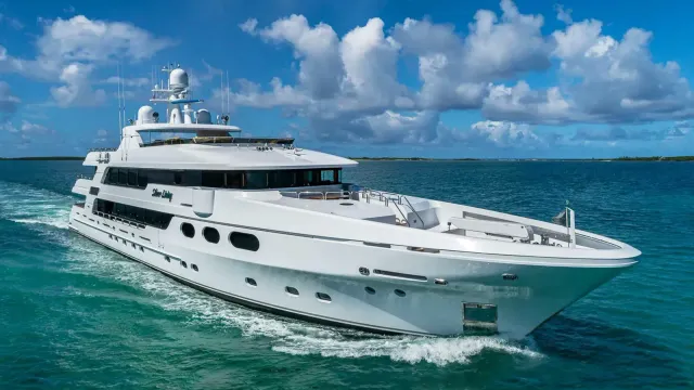 Silver Lining yacht, a 164 ft Christensen luxury superyacht underway, 50 meters, built in 2016, 2021.