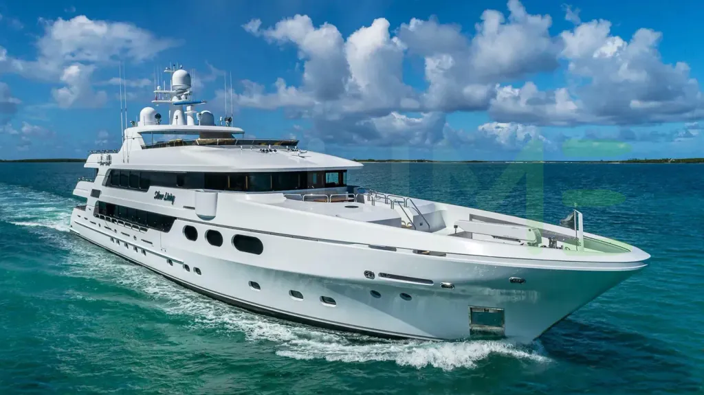 White Silver Lining yacht for sale and price, showing the details and features of the interior and exterior available for purchase from LIME Yachts and Brokerage located in Fort Lauderdale Florida.