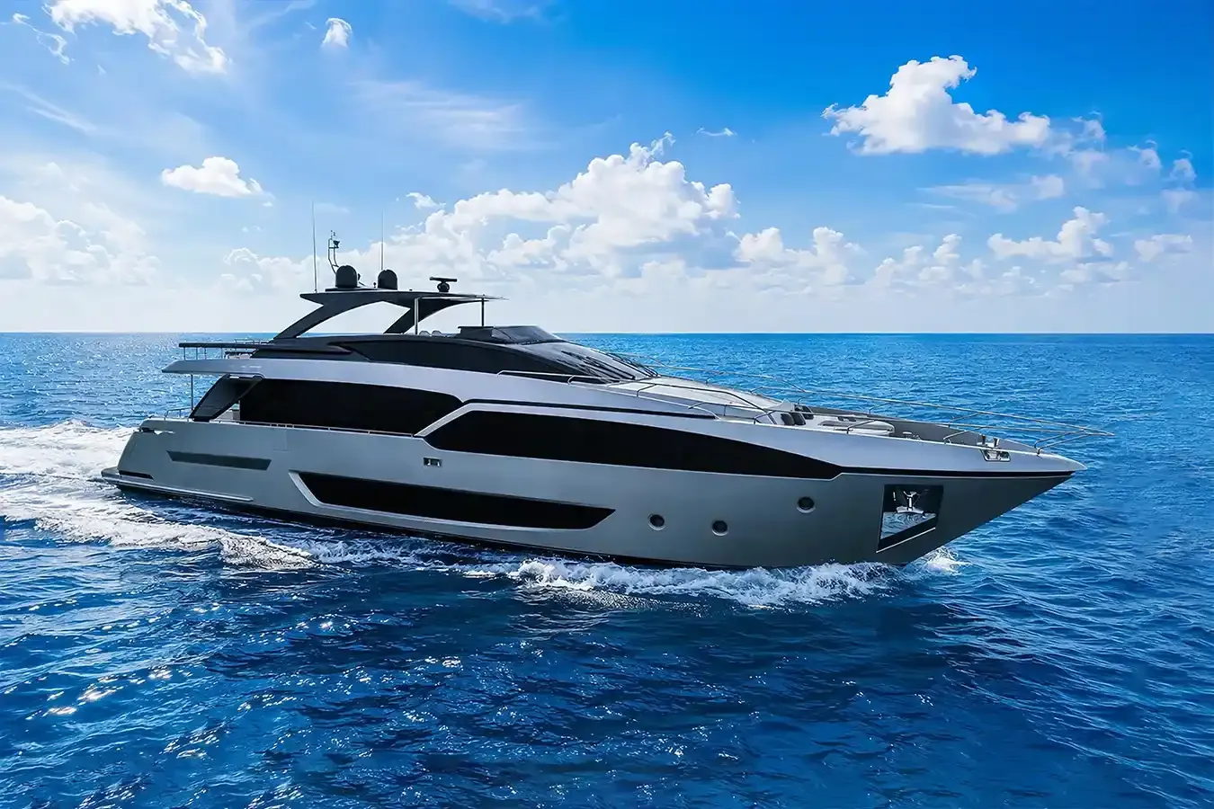 Silvermoon yacht, a 93 ft Riva luxury superyacht underway, 28.5 meters, built in 2021.