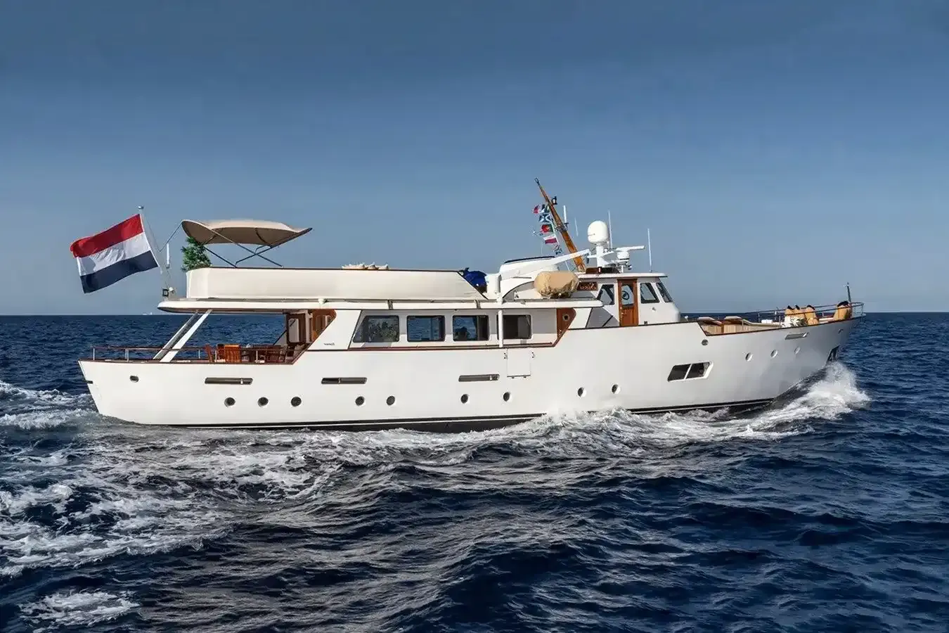 Sissi yacht, a 87 ft Feadship luxury superyacht underway, 26.78 meters, built in 1963, 2024.