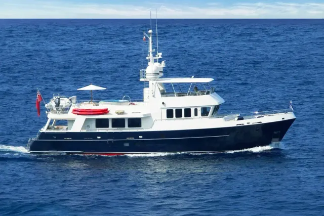 Slow Poke yacht, a 90 ft Kuipers Woudsend luxury superyacht underway, 27.5 meters, built in 2000, 2024.