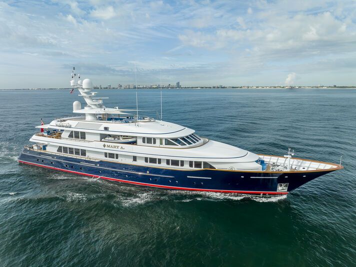 Solace yacht, a 187 ft Feadship luxury superyacht underway, 57 meters, built in 2005, 2025.