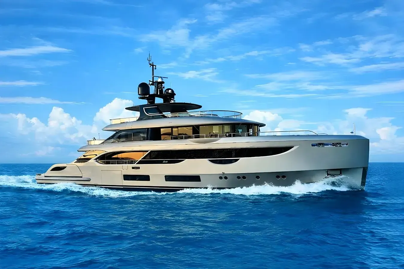 Solusa yacht, a 133 ft Benetti luxury superyacht underway, 40.8 meters, built in 2026.