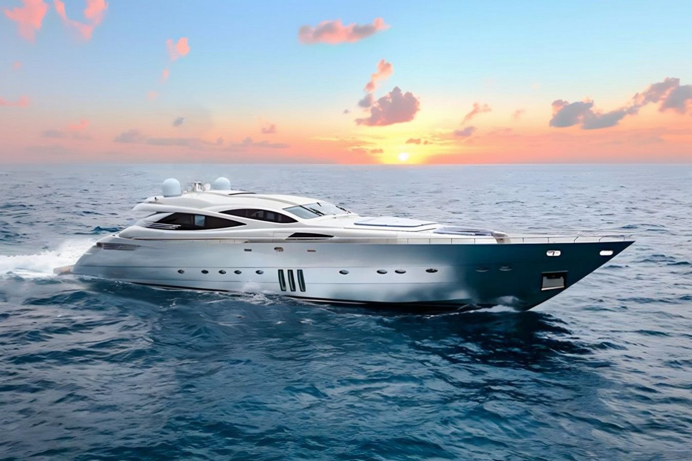 Soraya yacht, a 116 ft Pershing luxury superyacht underway, 35.4 meters, built in 2007.