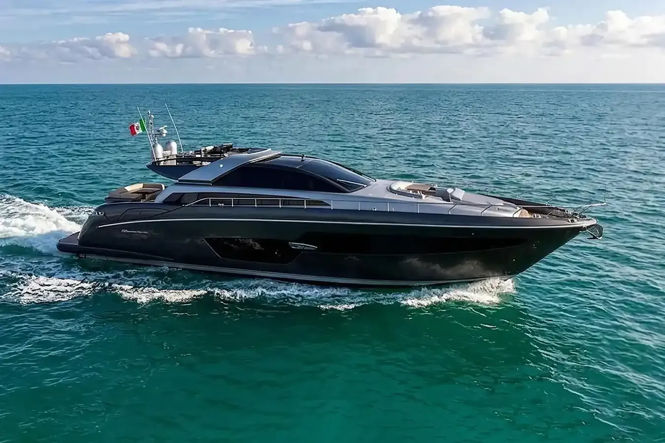 Speedy Bear yacht, a 88 ft Riva luxury superyacht underway, 26.84 meters, built in 2018.