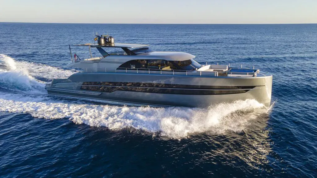 St. Barth 75 yacht, a 78 ft St. Barth Yachting luxury superyacht underway, 23.85 meters, built in 2021.