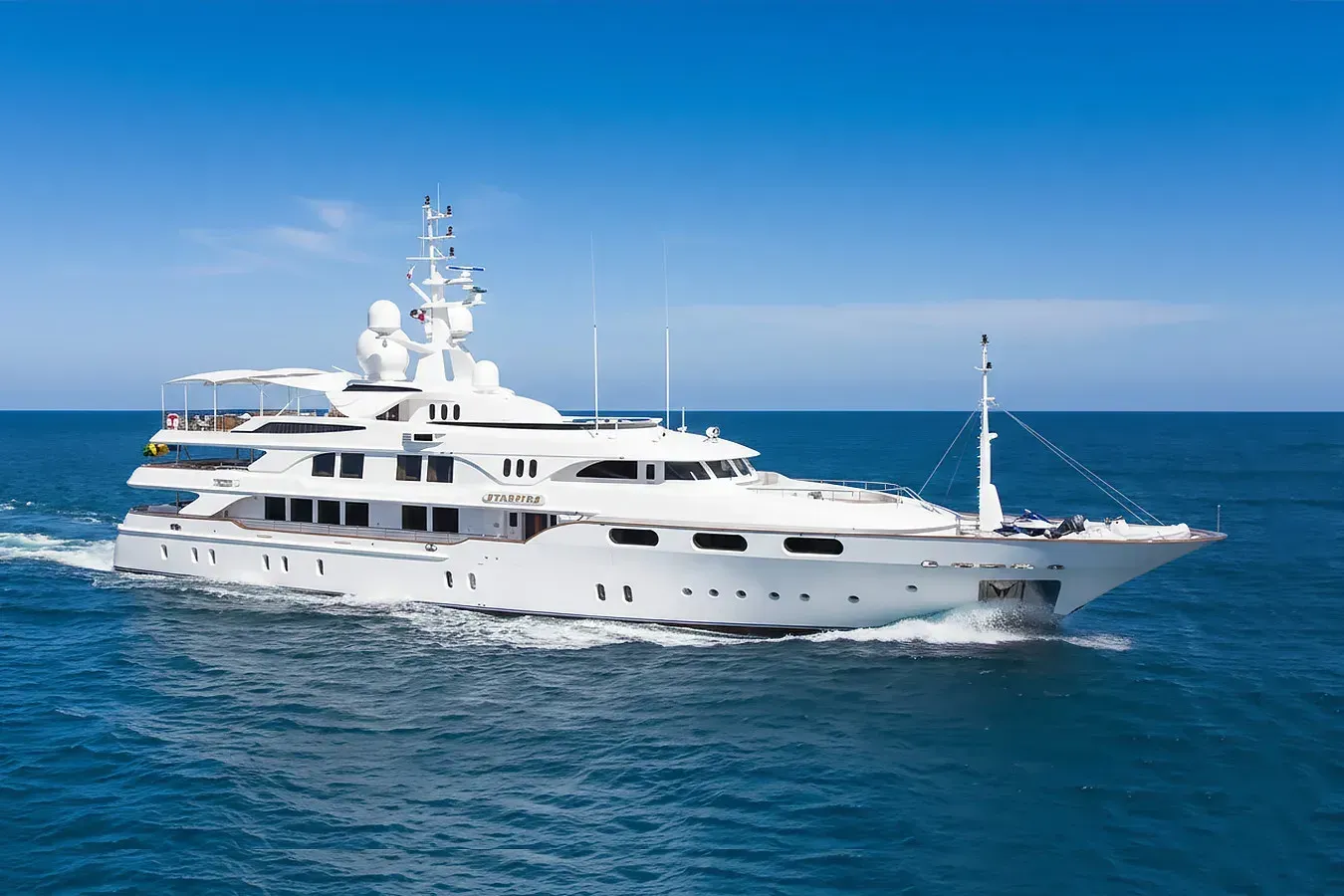 Starfire yacht, a 177 ft Benetti Yachts luxury superyacht underway, 54 meters, built in 1997, 2023.