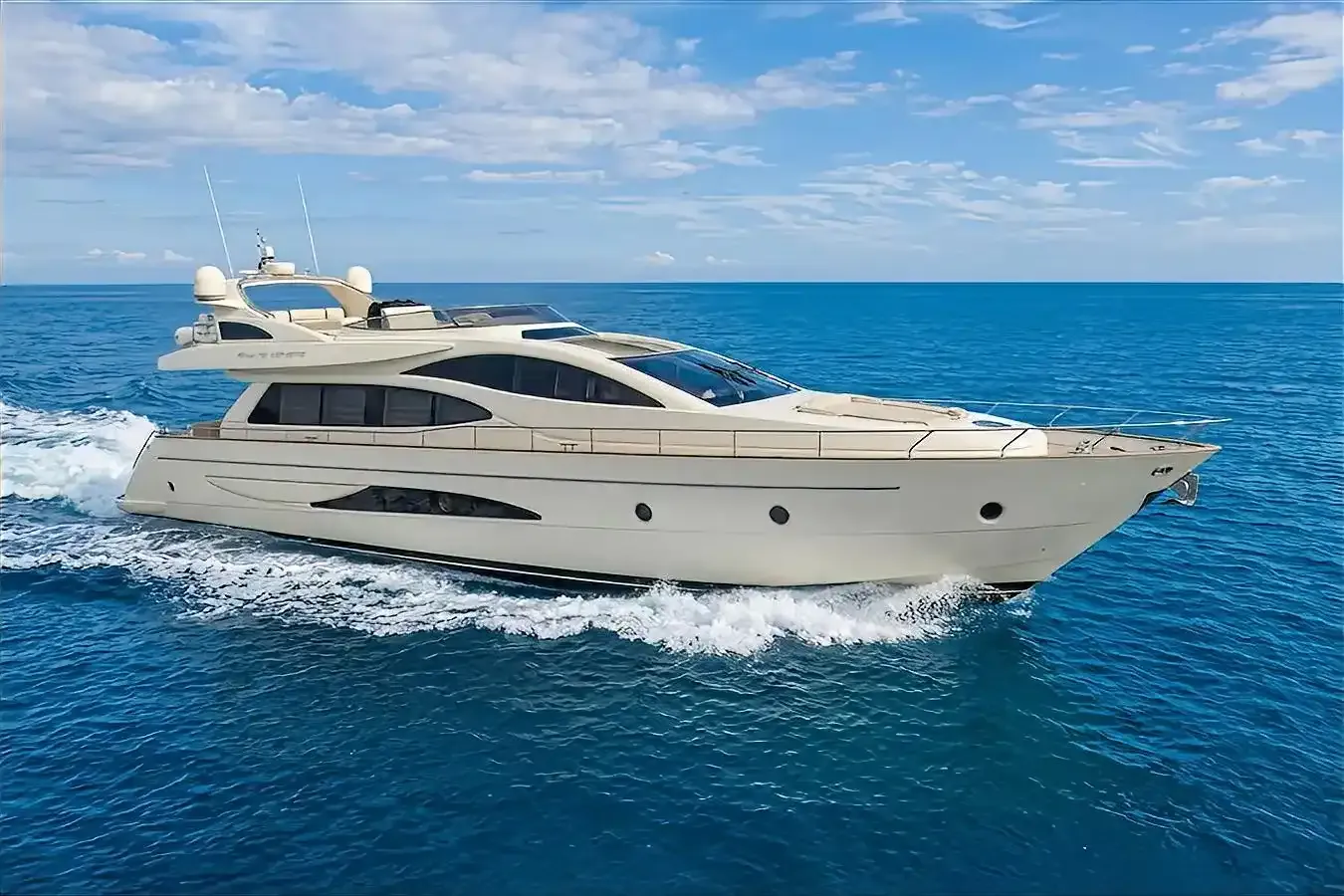 Stingray M yacht, a 75 ft Riva luxury superyacht underway, 23 meters, built in 2007.