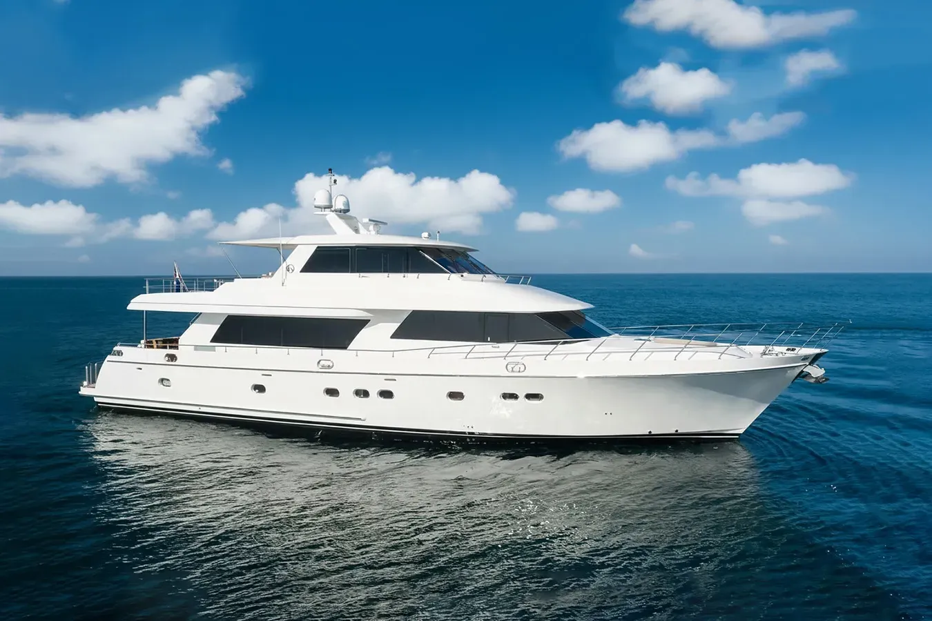 Tango Time yacht, a 88 ft Ocean Alexander luxury superyacht underway, 26.82 meters, built in 2009.