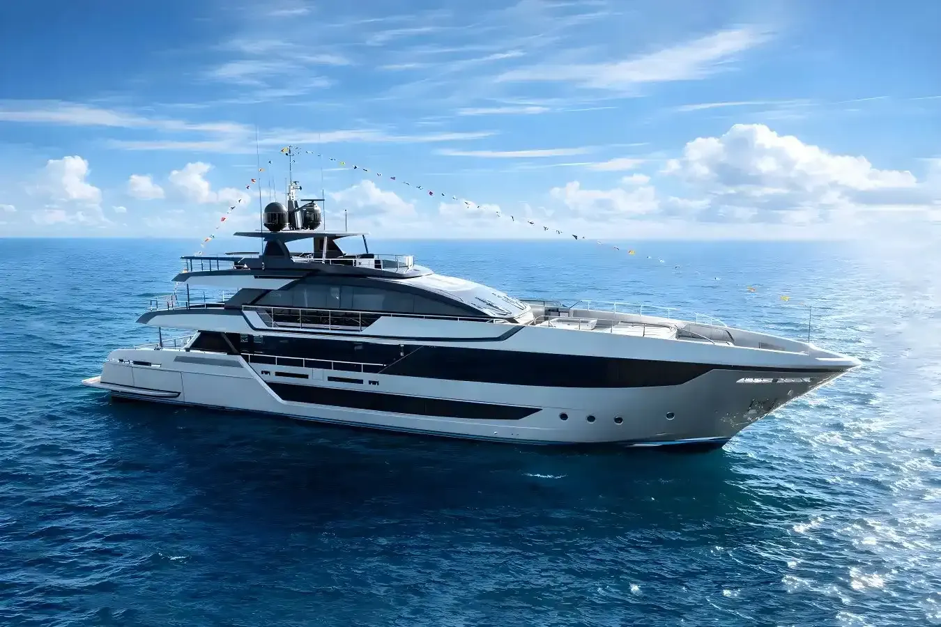 Tasty Waves yacht, a 131 ft Riva luxury superyacht underway, 40.08 meters, built in 2024.