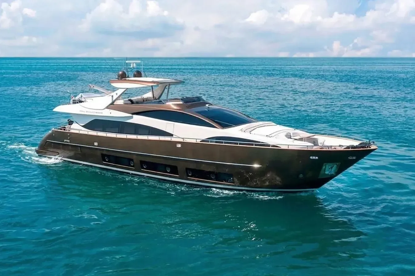 Taurus yacht, a 92 ft Riva luxury superyacht underway, 28.23 meters, built in 2010.