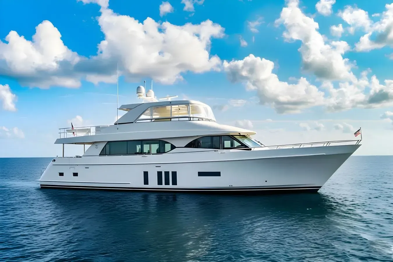 Theamata yacht, a 85 ft Ocean Alexander luxury superyacht underway, 26.14 meters, built in 2016, 2024.