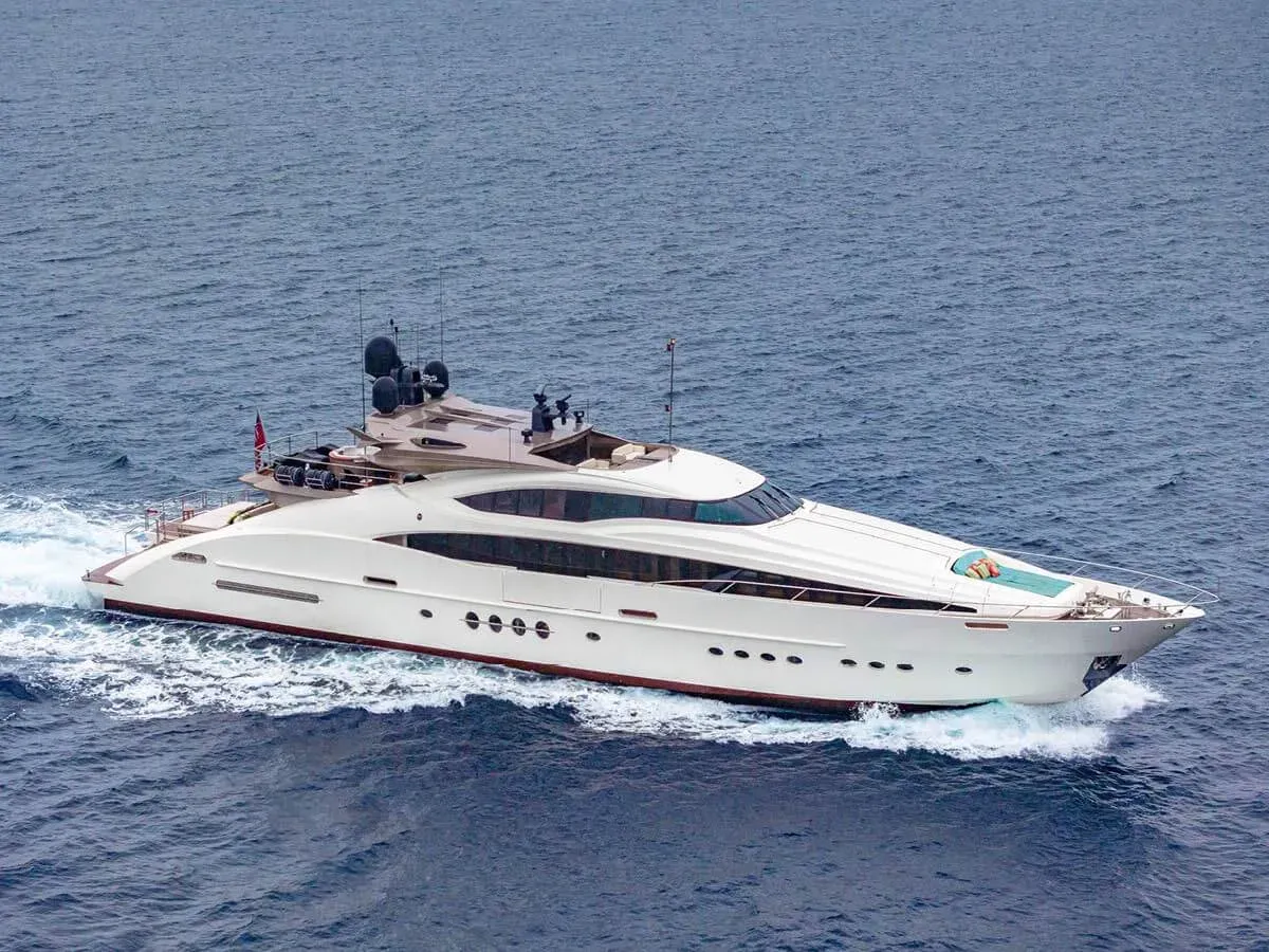 Thunder yacht, a 149 ft Palmer Johnson luxury superyacht underway, 45.7 meters, built in 2008, 2026.