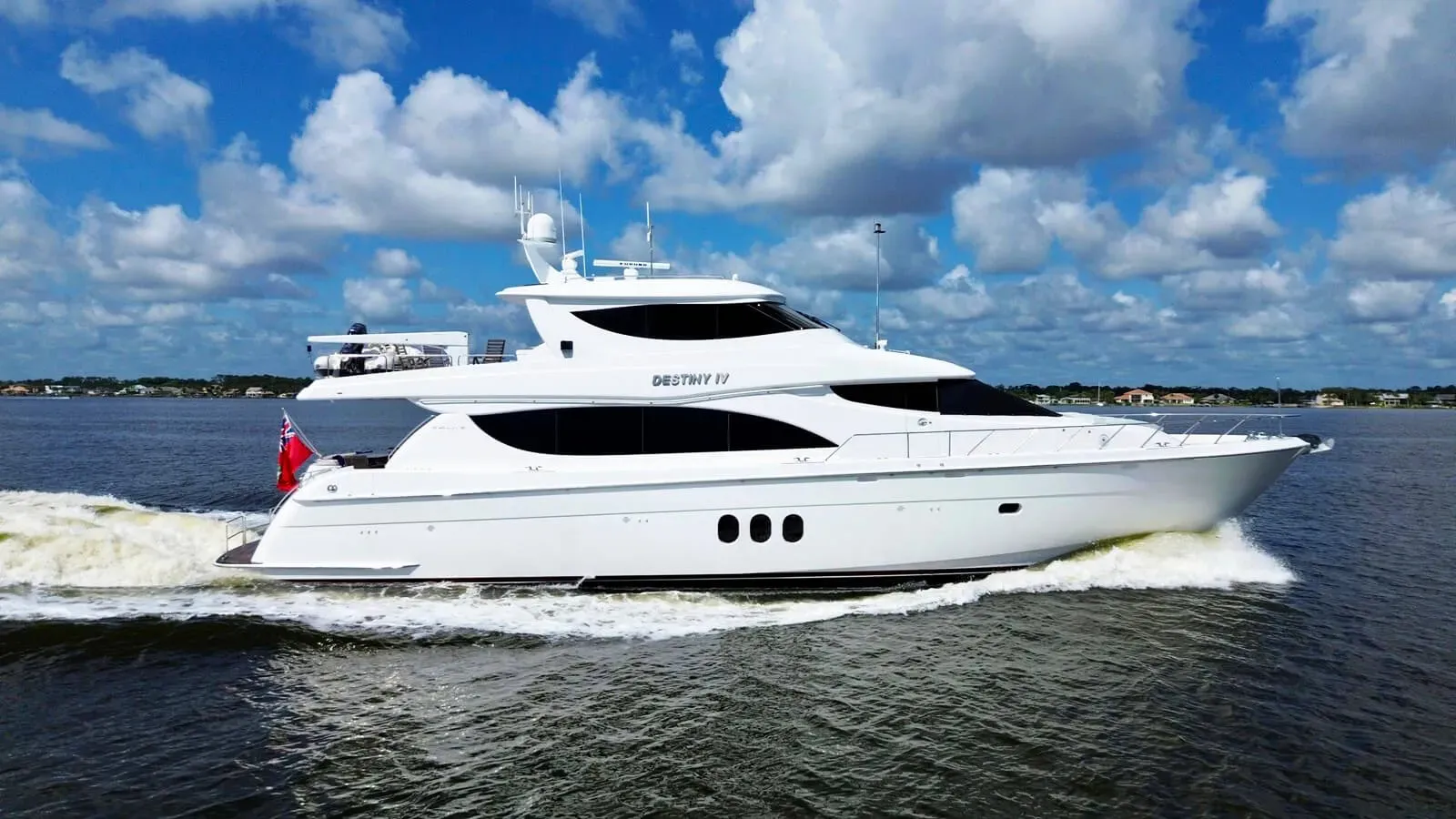 Time-2 Fly yacht, a 80 ft Hatteras luxury superyacht underway, 24.38 meters, built in 2006.