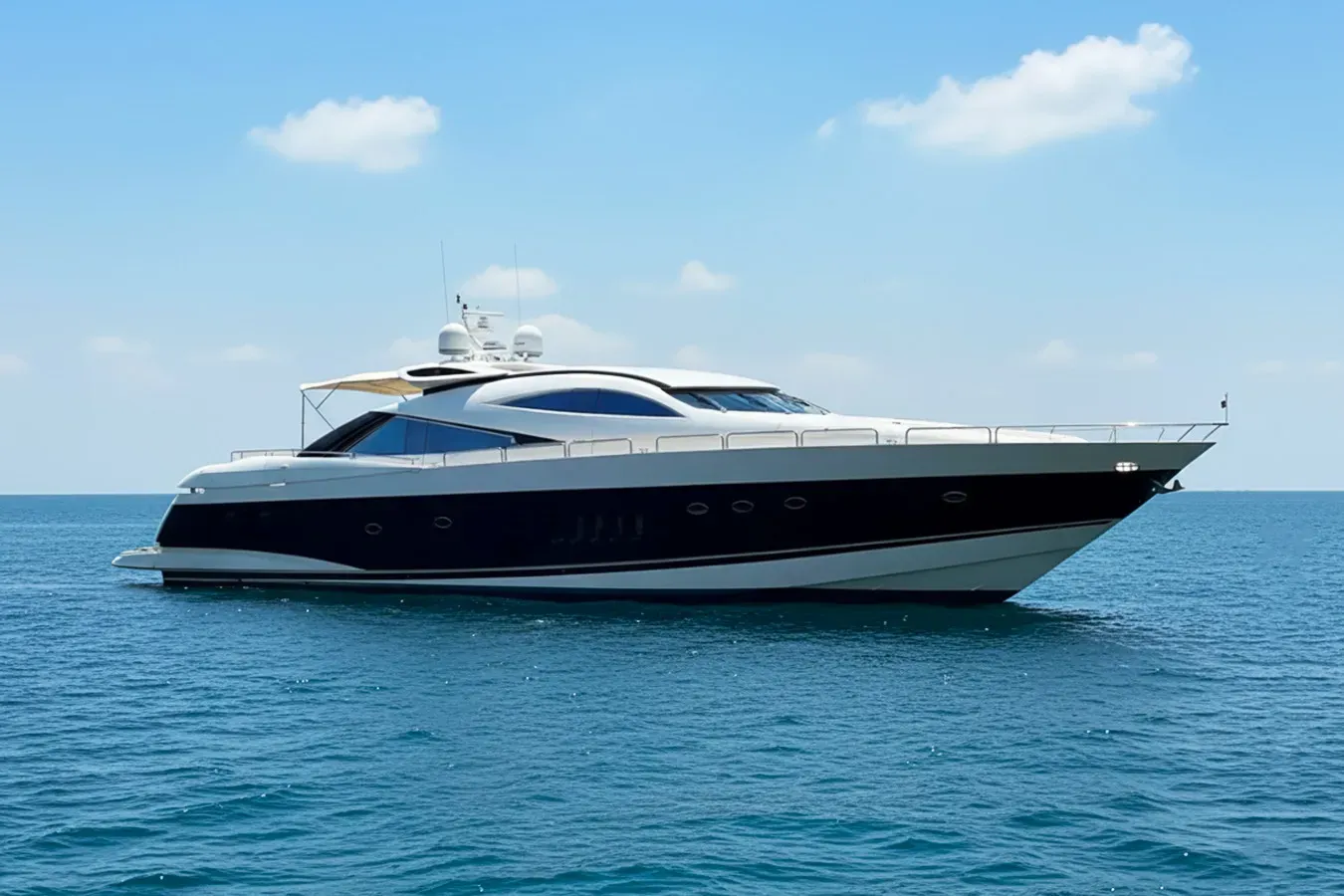 Timeless C yacht, a 95 ft Sunseeker luxury superyacht underway, 28.96 meters, built in 2002.