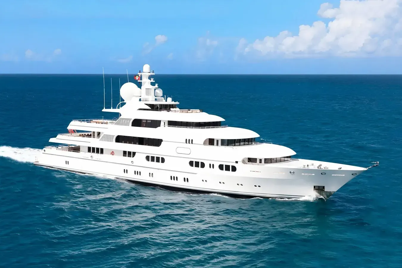 Titania yacht, a 232 ft Lürssen luxury superyacht underway, 71 meters, built in 2006, 2020.