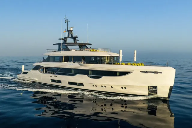 Tosun yacht, a 133 ft Benetti luxury superyacht underway, 40.8 meters, built in 2022.