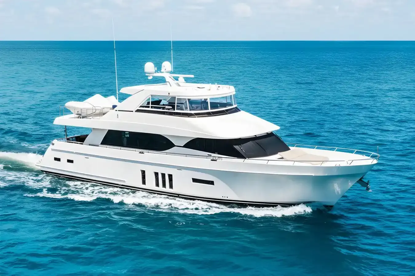 Trinity yacht, a 85 ft Ocean Alexander luxury superyacht underway, 26.14 meters, built in 2016.