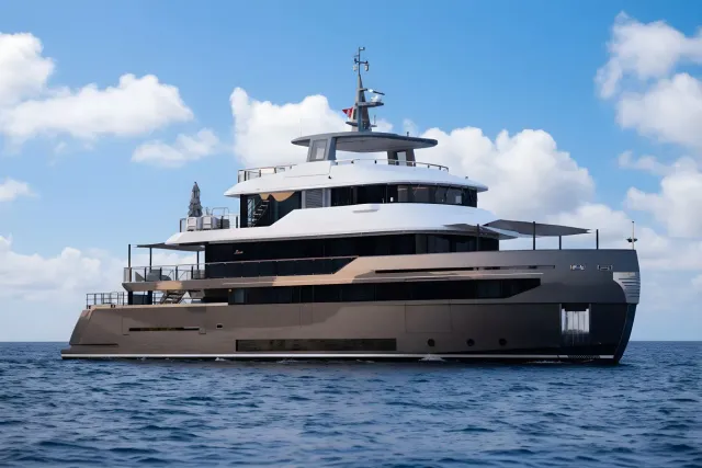 Turk's yacht, a 119 ft Benetti luxury superyacht underway, 36.5 meters, built in 2023.