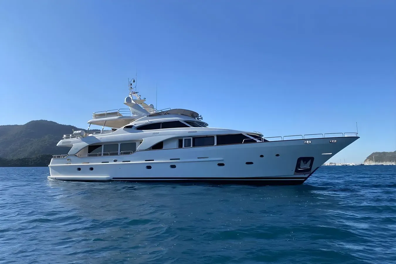 Turk's yacht, a 99 ft Benetti luxury superyacht underway, 30.2 meters, built in 2007.