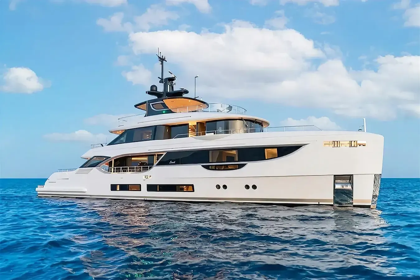Ubiquitous yacht, a 112 ft Benetti Yachts luxury superyacht underway, 34.36 meters, built in 2022.