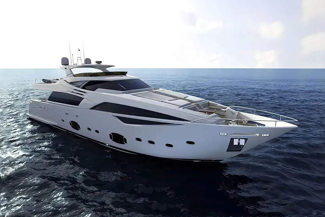 Uhud yacht, a 100 ft Custom Line luxury superyacht underway, 30.6 meters, built in 2015.