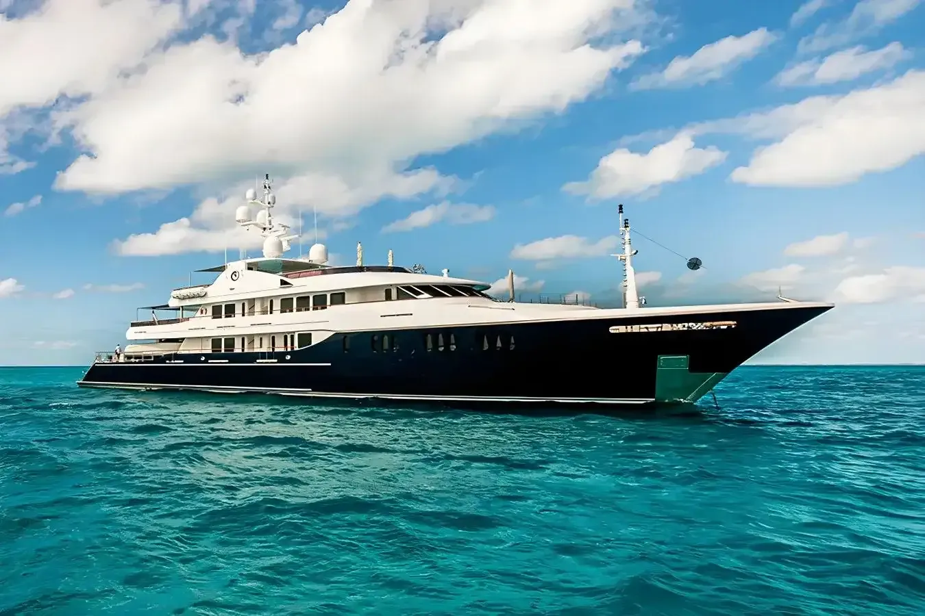 Unbridled yacht, a 191 ft Trinity luxury superyacht underway, 58.22 meters, built in 2009, 2019.