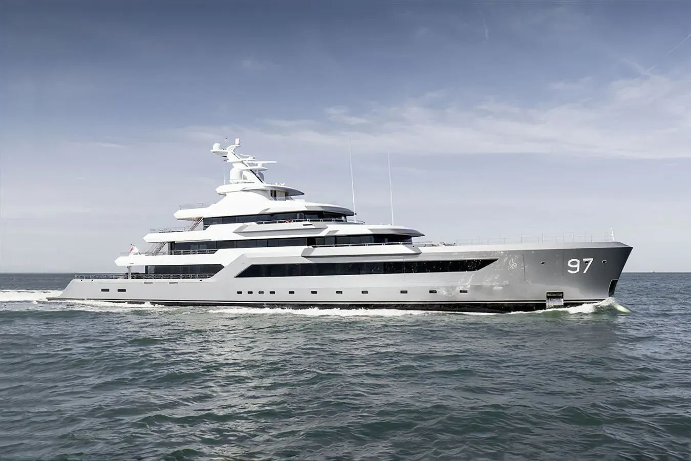 Valor yacht, a 260 ft Feadship luxury superyacht underway, 79.5 meters, built in 2025.